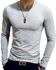 aspersio(アスペルシオ) ストリート シンプル 長袖 インナーシャツ メンズ 長袖カットソー 透けない トップス クルーネック ロンt(灰色クルーネック,  05-3XL)