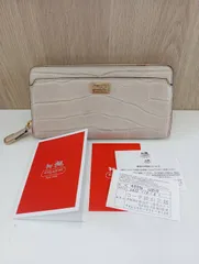 【中古品】 COACHコーチ クロコ型押し ラウンドファスナー 長財布 ライトピンク レザー ファッション小物 財布 現状品