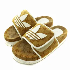 グッチ GUCCI ×アディダス adidas プラットフォームサンダル 厚底 GGキャンバス オープントゥ GG柄 ロゴ 6 25cm 茶色 ブラウン /XZ ■GY18