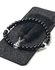 【EsuonHappiness】数珠 女性用 8mm 頭房 硝子 略式数珠 すべての宗派で使える 選べるお色 法事 葬儀 数珠袋付き 天然石色 人絹房 (オニキス色)