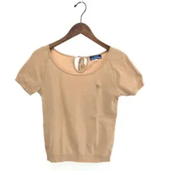 BURBERRY BLUE LABEL バーバリーブルーレーベル ホース刺繍 半袖 ニット サイズ:M  ベージュ 綿 レディース 　241005004976