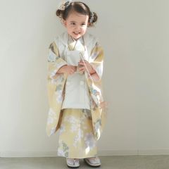 美品【utatane】七五三 被布 着物フルセット 吉祥鶴×ベージュ金彩 3歳