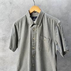 Ralph Lauren　ラルフローレン　ストライプ柄　半袖ボタンダウンシャツ　CUSTOM FIT　Lサイズ　白 × 黒　ポケット付き
