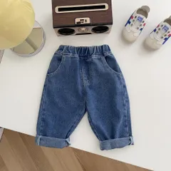 ☆ ブルー ☆ 90cm ☆ ベビーデニムパンツ シンプル ウエストゴム mmbpd424b ベビー デニムパンツ ベビー服 デニム ズボン パンツ 男の子 女の子 長ズボン 子供服 キッズ 履きやすい 兄弟 姉妹 きょうだい お揃い 保育園 幼稚園