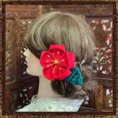 髪飾り　和装　成人式　結婚式　卒業式　浴衣　つまみ細工　椿の大正浪漫な乙女飾り