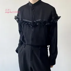 シャツ メンズ カジュアル 長袖 ワイシャツ 白黒 舞台衣装 王子様 踊り ライブ 公演服 スタントパーティー トップス フリル 上着 キャバクラ 発表会  zeg3w215915のサムネイル
