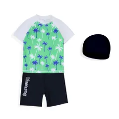 ☆ C×グリーン ☆ 5T(100cm) ☆ キッズ水着 ラッシュガード 半袖 キッズ 水着 セパレート 男の子 スイムウェア スイミングウェア 子供 子ども こども ジュニア 上下セット 半袖 ラッシュガード 海パン ショートパンツ おしゃれ