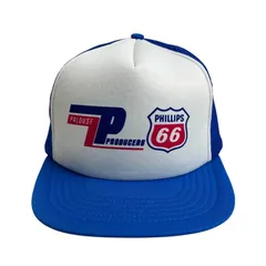 【キャップ/帽子】90s Phillips 66 × Palouse Producers ビンテージ メッシュキャップ ダブルネーム ツートンカラー ブルー 青 レッド 赤 ホワイト 白