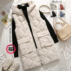 キルティングコート ロングベスト 中綿コート ロングコート 秋冬 レディース トップス パーカー 羽織 ジップアップ ポケット付き 体型カバー xzjhlyk#