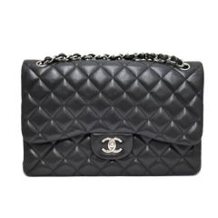 【名東】【CHANEL】シャネル デカマトラッセ30 Wフラップチェーンショルダーバッグ キャビアスキン 黒 ブラック GD金具 レディース【中古】