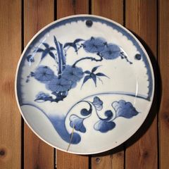 古伊万里　染付　小皿　江戸時代　骨董　金直し　金継ぎ　アンティーク　花唐草 古伊万里 染付 五寸皿 江戸 骨董 金直し 金継ぎ アンティーク 草花