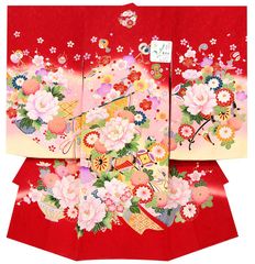 ※店舗改装後【古典新作フェア】仕立無料☆京美術染,本金刺繍入,新品正絹産着祝着純古典四季花車,熨斗,宝尽し宮廷文花かざり紋入10012232