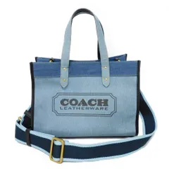 良品COACH コーチフィールドトートデニムポーチ付き腕掛けブルー
