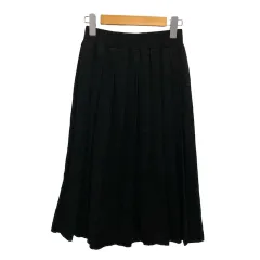 ユニクロ UNIQLO プリーツスカート ニット フレア ウエストゴム ウール混 無地 ミディ丈 S 黒 ブラック レディース