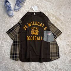 新品 リメイクブラウンTシャツ ピグメント ロゴプリント ブラウン フリー
