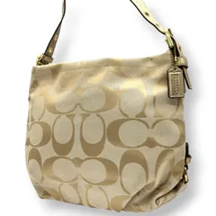 【美品】コーチ COACH ショルダーバッグ シグネチャー ホーボー F15167 キャンバス レザー ベージュ ゴールド レディース エレガント 定番人気 ワンショルダー 斜め掛け可 肩掛け クリーニング済み s32