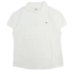 良品 LACOSTE ラコステ 鹿の子 ポロシャツ ワニロゴ ワンポイント 刺繍 半袖 カットソー プルオーバー 42 白 ホワイト レディース 古着 中古 USED