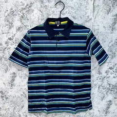 美品　TAKEO KIKUCHI　タケオキクチ　ポロシャツ　半袖　総柄　ボーダー　薄手　春　夏　秋【size 2】　ブルー　青　ブラック　黒　イエロー　黄　ホワイト　白　ライトブルー　水