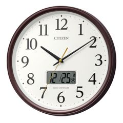 【数量限定】リズム(RHYTHM) シチズン 掛け時計 電波時計 アナログ 温度 湿度 カレンダー (デジタル 液晶表示) 静かな 連続秒針 茶色 Φ30x5.1cm CITIZEN 8FYA05-006