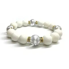 12mm 四神獣銀彫水晶×ホワイトオニキス パワーストーン ブレスレット天然石 運気上昇  厄払い お守り 青龍 白虎 玄武 朱雀 （ゴールド）メンズ・レディース　男性・女性　数珠ブレス 開運 [15]