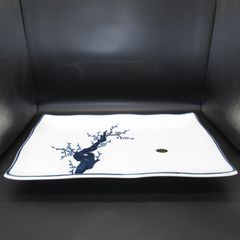 ★陶器 萬古焼 天野陶器 梅絵 長角大皿 大皿 角皿 盛皿 額皿 皿