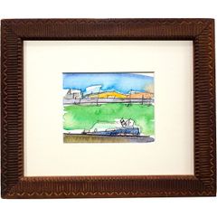 油彩画 松浦敬文 「水辺の城」 F6号 油絵 額入り 風景画 動物画