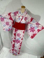 新品未使用　匿名配送　レディース　浴衣　白　ピンク　赤　夕顔　朝顔　桜　花柄　c
