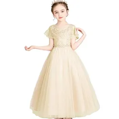 【新品】 [VIISEN] 子供 ドレス キッズ ピアノ 発表会 ドレス 女の子 演奏会 ドレス ジュニアドレス フォーマル 結婚式 誕生日 花嫁介添人 上品 刺繍 パーディー エレガント 子ども ドレス 110-170cm (1-シャンパン, 160)