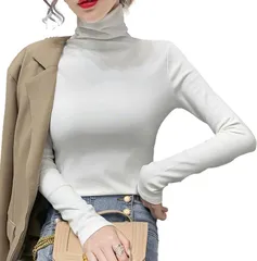 Nestkanina カットソー 長袖 ハイネック インナー タートルネック ニットソー カラフル 薄手 ストレッチ おしゃれ きれいめ シルエット スリム かわいい レディース TSHT050( ホワイト,  L)