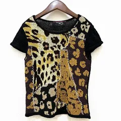 #spc レオナール LEONARD カットソー M 黒 茶系 ニット 半袖 ヒョウ柄 タグ付き 美品 レディース [788855]のサムネイル