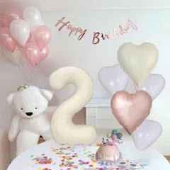 new❤︎ 女の子　ピンク ＆ ホワイト　お誕生日 飾り 風船　くすみ ナンバーバルーン　１歳　２歳　３歳　４歳　５歳　６歳　７歳　８歳　９歳　100日祝い　記念日　パーティーに