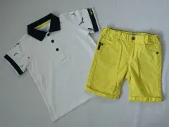 アルマーニジュニア armani junior アウトレット 子供服 男の子 2歳 約 90cm 95cm ベビー服 半袖 カットソー シャツ ショート パンツ 2点 白 黄色 春 夏 ★3 セットアップ ボーイズ キッズ ベビー 【中古】 ユーズド