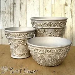 【お得な3点セット】シック な 樹脂鉢 合成樹脂 ホワイト 鉢 ガーデニング雑貨 プラ鉢 プランター プランターカバー 園芸 花寄せ植え #鉢セットプチフル