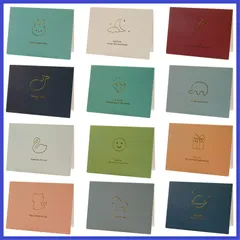 サンキューカード 箔押し グリーティングカード 12種類 封筒付き 封筒シール付き 感謝カード かわいい 挨拶状 12枚セット メッセージカード 結婚式 記念日 職場 [TEMLUM] プレゼント (箔押し図案)