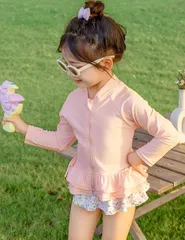 キッズ 水着 即購入OK 女の子 セパレート 3点セット 長袖 トップス フリル ショーツ スイムキャップ付き 速乾 幼児 小学生 子供用水着 紫外