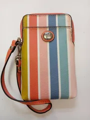 【中古品】 COACH コーチ リストレット マルチカラー ストライプ ポーチ 小物入れ 現状品