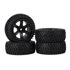【在庫処分】プラスチック製 6スポーク ブラック ホイールリム ブラック ラバータイヤ& RC 梅パターン 4個入れ 1:10オンロードレーシングカーのため Mxfans