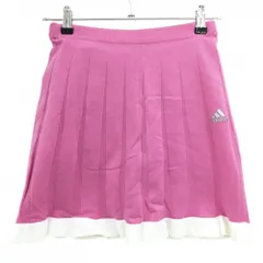 【超美品】アディダス ニットスカート ピンク×白 ロゴプリント インナーパンツ付 レディース J/S ゴルフウェア adidas