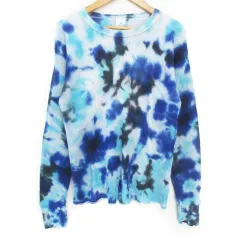 B&Y ユナイテッドアローズ BEAUTY&YOUTH ビューティー&ユース × インデラ INDERA Tシャツ カットソー ワッフル 長袖 クルーネック 総柄 マルチカラー S 紺 水色 ネイビー ライトブルー /FF34