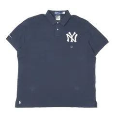 未使用 Polo Ralph Lauren ポロラルフローレン コラボ ヤンキースポロシャツ 刺繍 ワッペン ワンポイント 半袖 トップス ネイビー XXL メンズ 古着 中古 USED