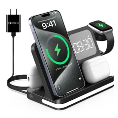 GLILAVOX 4in1 ワイヤレス充電器 目覚まし時計付き アップルウォッチ 充電器 スタンド Compatible with iPhone 1