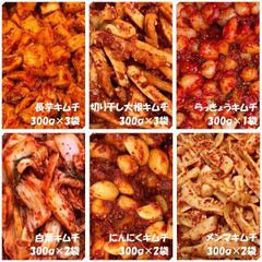 長芋キムチ300ｇ×３袋　切り干し大根キムチ300ｇ×３袋　らっきょうキムチ300ｇ　白菜キムチ（カット）300×２袋　にんにくキムチ300ｇ×２袋　メンマキムチ300ｇ×２袋