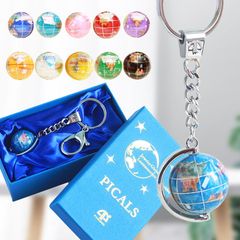 PI009 天然石地球儀キーホルダー(シルバー金具／ギフトボックス入り)  【ピィアース正規品】 パワーストーン地球儀 お祝い 進学 就職 お手頃 化粧箱入り ギフト プレゼント ギフト 誕生日プレゼント ピィアース 東京銀座PICALS mer12