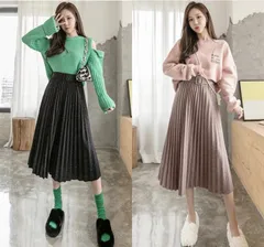 ロングスカート スカート プリーツ レディース プリーツスカート ベルト付き