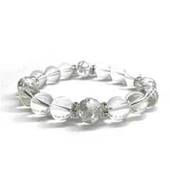 12mm 四神獣銀彫水晶×水晶 パワーストーン ブレスレット天然石 運気上昇 開運  [l] 金運 恋愛運 お守り 青龍 白虎 玄武 朱雀 4月誕生石 （シルバー）メンズ・レディース　男性・女性　数珠ブレス　開運  [l] 