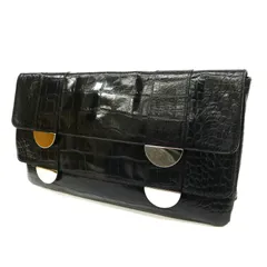 フルラ　FURLA　クロコ型押し　ダブルフラップ　クラッチバッグ 　黒