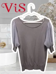 ViS 袖オーガンジーパフスリーブ カットソー パープル T-47
