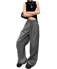 [motayu18] 高腰 ゆるだぼ カーゴパンツ レディース ズボン ダンス ワイドパンツレディース パンツ カーゴパンツ ジョガーパンツ パラシュート 薄手 速乾 ワイド ゆったり (JP, アルファベット, L, 標準 [ダークグレー] [L] [標準]