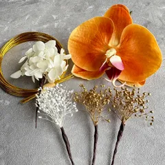 水引入りオレンジ胡蝶蘭髪飾り　和装　成人式