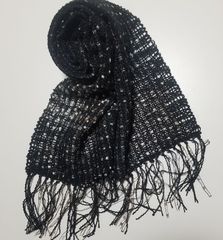 手織り　マフラー（約1.8m）　一点もの　　ハンドメイド　ブラック系　男女兼用